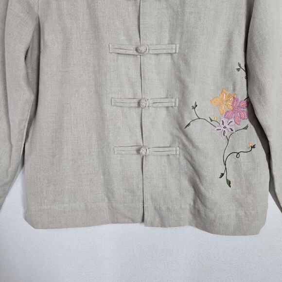 Relativity Linen Jacket Sz S Beige Pink Green Floral Embroider Coquette Coastal - Picture 6 of 14